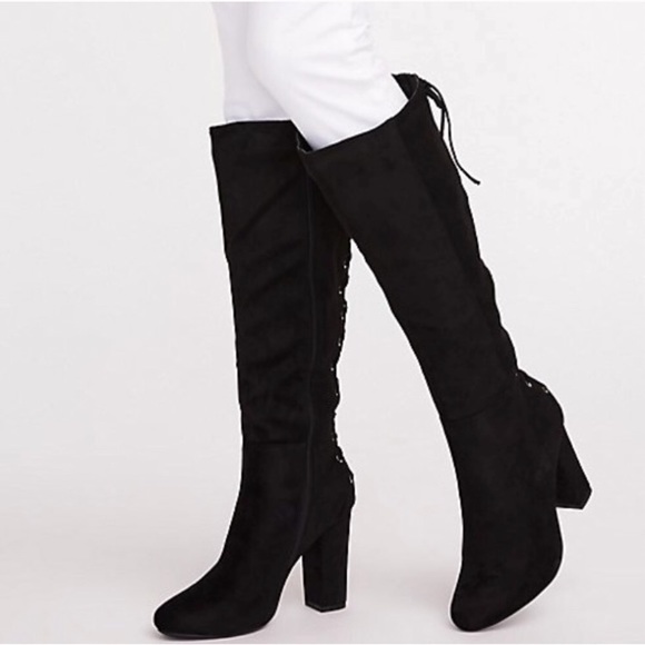 Black Faux Suede Boots with Heel Size 8 & 9 - Picture 2 of 3